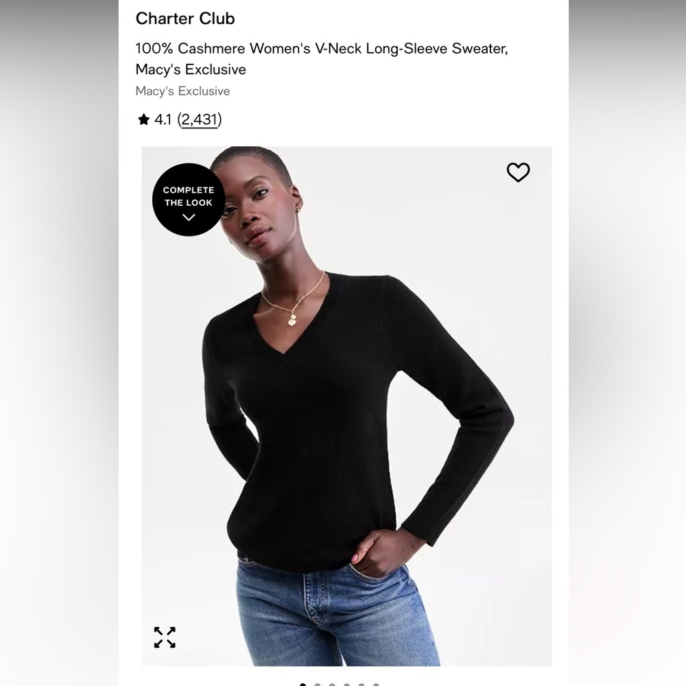 Charter Club 100% Cashmere Women’s Black V-Neck Long Sleeve Sweater